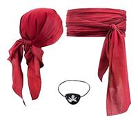 Blablablalu Pirate Accessories, Women's & Men's Pirate Costume Set with Bandana Hat, Sash Belt, Eye Patch for Stage Show, Cosplay, Role Play, Carnival