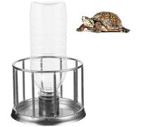 Blablablalu Tortoise Water Bowl, 4.3 Inch Stainless Steel Tortoise Water Dish with Clear Plastic Bottle, Turtle Feeder for Reptile Animals