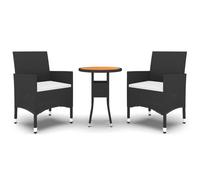 (black, Ø 60 cm table/3) vidaXL Solid Wood and Poly Rattan Garden Bistro Set 3/5 Piece Ø 60/80cm Table