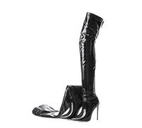 Black 1,35,Ladies Patent Leather Thigh High Boots, Sexy Pointed Toe Stiletto Heel Stretchy Over The Knee, Large Size Back Zip Party Long Boot(5.9 In Heels)