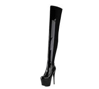 Black 1,45,Womens Thigh High Boots, Stretch Sexy Platform Stiletto Patent Leather Party Cosplay High Heels, Elegant Side Zipper Dress Over The Knee Boots 6.1 Inches