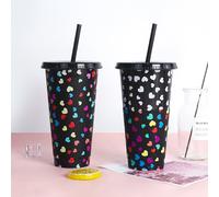 (Black, 1 PC) Loving Christmas Colour Changing Plastic Cold Cup with Straw, 24oz