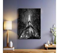Black 1 Piece Canvas Wall Art Eiffel Tower at night 3D Printed Artwork Framed Poster Wall Decoration for Living Room Dining Room Bedroom Office Ready to Hang 40 x 30 cm