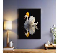 Black 1 Piece Canvas Wall Art Moon scene painted swan 3D Printed Artwork Framed Poster Wall Decoration for Living Room Dining Room Bedroom Office Ready to Hang 40 x 30 cm