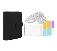 (black) 1 Set Budgets Planner Handbook Transparent Pockets Waterproof Faux Leather Receipt Coupon Cash Envelope Binder Office Supplies