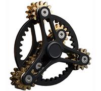 (black, 10.2x10.2x3.5cm) Pure Brass Fidget Spinner Gears Linkage Fidget Gyro Toy Metal DIY Hand Spinner with Multiple Premium Bearings (12 Bearings)
