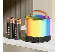 Black 10.4x8.6 Cm RGB Color Light Wireless Karaoke Speaker 2 Wireless Mics And Karaoke Speaker Rechargeable System Karaokes Machine Portable Karaokes Machine For Camping, Birthday, Party, Home, Picnic