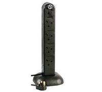 BLACK 10 Gang Way UK Mains Extension Tower Splitter with 2m Cable