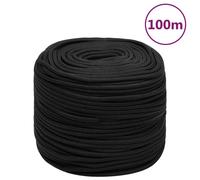 vidaXL Boat Rope, Durable Polypropylene, Full Black 10mm Thickness, 100m Long, Suitable for Sailing, Boating, Yachting, Camping & Fishing