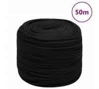 vidaXL Black 10 mm 50 m Braided Polyester Work Rope - UV Resistant All-Purpose Poly Cord for House, Garden, Workshop