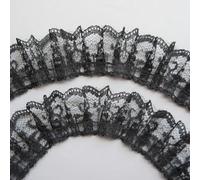 Black 10 Yard Pleated Net Lace Edge Gathered Mesh Trim Ribbon 1-2/5 inch Vintage Style Edging Trimmings Fabric Embroidered Applique Sewing Craft Wedding Bridal Dress Cake Card DIY Decoration