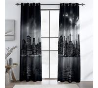 Black 100% Blackout Curtain, Modern Architecture Dark Clouds Printing Eyelet Curtains Room Decoration, Polyester Thermal Insulated W 46" x L 72" (2 Panels) for Bedroom Living Room