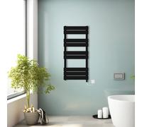 (Black, 1000x450mm) Prefilled Electric Heated Towel Rail Radiator Flat Panel Warmer Ladder
