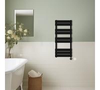 (Black, 1000x450mm) Prefilled Thermostatic Electric Flat Panel Heated Towel Rail Ladder Warmer Radiator
