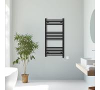 (Black, 1000x500mm) Prefilled Electric Straight Heated Towel Rail Radiator Ladder Warmer