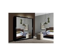 (Black, 100cm) Milan Double Sliding Door Wardrobe With LED