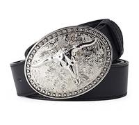 Black,105cm/41.3IN,Western cowboy belt, men's belt, bull decorative flowers, jeans belt