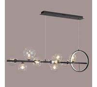 Black 10Head Glass Globes ChandelierAdjustable Linear Pendant Lighting for Kitchen Island & Dining Room Clear Glass Ceiling Lamp withRing Modern MultiHead Design