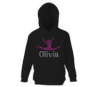 Black 11-13 Personalised Split Girl Gymnastics Girls Hoodie Crystal Pink Rhinestone Premium Pullover Kids Hooded Childrens Sweatshirt Hoody