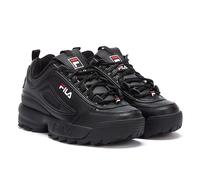 (Black, 11.5 (Adults')) Fila Disruptor II Premium Leather Black/White/Fila Red Trainers