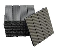 Gr8 Garden 11 Piece Wooden Stripe Effect WPC Composite Classic Interlocking Floor Decking Tiles Outdoor Patio Garden Lawn Balcony Floor Play Area Deck Terrace Set (Black)