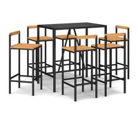 (black, 110 cm table length/ 7 piece) vidaXL Garden Bar Set Bar Table and Chair Poly Rattan and Solid Wood Acacia