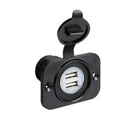 Black 12/24 Volt Twin USB Mobile Phone Sat Nav Flush Mount Power Socket