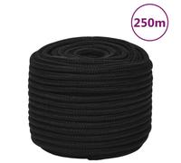 (black, 12 mm/ 250 m) vidaXL Braided Boat Rope Polyester Sturdy Yacht Cable Black/White Multi Sizes