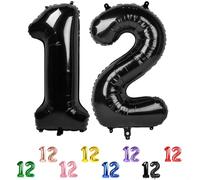 Black 12 Number Balloons 12th Birthday Decorations for Boys Girls, 21 Number Balloons 40 Inch Ballon for Marriage Proposal, Engagement, Anniversaries, Celebration Party