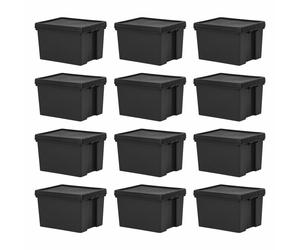 Black 12 x Large Plastic Containers Storage Boxes With Lids 45l Wholesale BULK