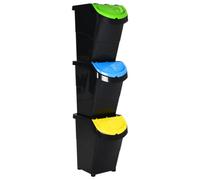 (black, 120 l) vidaXL Stackable Waste Bins Trash Garbage Can Rubbish Box with Lids 3pcs PP