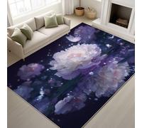 Black 120 x 150 cm Printed Rugs Anime Soft Rugs Peonies Butterflies Starry Sky Pond Machine Washable Dreamy Romantic Area Rug for Holiday Decoration Kids Room Bedroom