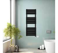 (Black, 1200x450mm) Prefilled Electric Heated Towel Rail Radiator Flat Panel Warmer Ladder