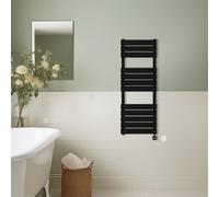 (Black, 1200x450mm) Prefilled Thermostatic Electric Flat Panel Heated Towel Rail Ladder Warmer Radiator