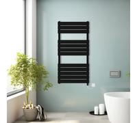 (Black, 1200x600mm) Prefilled Electric Heated Towel Rail Radiator Flat Panel Warmer Ladder