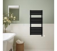 (Black, 1200x600mm) Prefilled Thermostatic Electric Flat Panel Heated Towel Rail Ladder Warmer Radiator