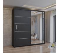 (Black, 120cm) Modern Adjustable Sliding Wardrobe with Mirror
