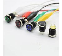 Black 12mm Push Button Switch 4 Pin Illuminated Led Light Metal Flat Momentary Switches Power Mark 6V 12V 1Pcs(Green reset,6 V)