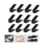 (Black) 12x Shoe Slots Organizer Wardrobe Stacker Space Saver Rack Holder Adjustable