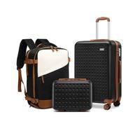 (Black) 13+20 inch ABS Suitase Set and Travel Backpack 3pcs Set