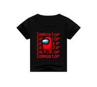 (Black, 130cm) Among Us IMPOSTOR TShirt Children Summer Round Neck Print Casual Short Sleeve