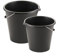 Black 14 Litre Plastic Bucket 3 Gallon Water Storage Cement Mixing Bucket With Strong Metal Handle Multipurpose For Cleaning, Builders, Animal Feed & Water (10)