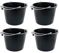 ( ) Black 14 Litre Plastic Builders Buckets 3 Gallon Water Cement Mixing Storage Bucket with Strong Metal Handle Construction Animal Feeding Car Wash Cleaning Bucket