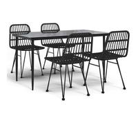 (black, 140 cm table length/ 5 piece) vidaXL Garden Dining Set Poly Rattan Black/Brown Multi Sizes 3/5/7/9 Piece