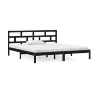 vidaXL Bed Frame Black Solid Wood Pine 140X190 Cm, Black