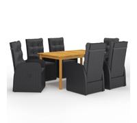 (black, 150 cm table length/6x chair + table) vidaXL Garden Dining Set PatioTable and Chairs with Cushions Poly Rattan