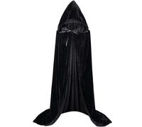 (Black, 150cm-59inch) Christmas Pleuche Velvet Cloak Cape Hooded Medieval Costume Witch Wicca Vampire Halloween Christmas Cosplay Costume Cape