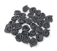 Black 15mm Miniature Satin Ribbon Rose Flowers Decorative Craft Flowers (50)