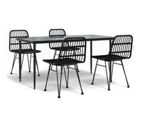 vidaXL 5 Piece Garden Dining Set Black Poly Rattan, Black