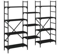 vidaXL Bookshelf – 160 x 28.5 x 136.5 cm, Engineered Wood & Powder-Coated Steel – Black/Smoked Oak